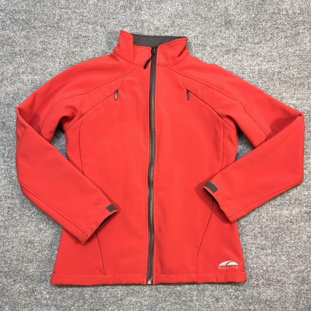 GoLite Jacket Womens Medium Red Softshell Fleece Lined Full Zip Hiking Outdoor